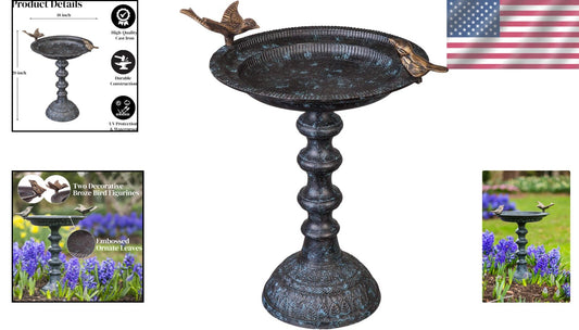 Quality Cast Iron Hummingbird Bath & Feeder - Safe & Elegant Outdoor Decor
