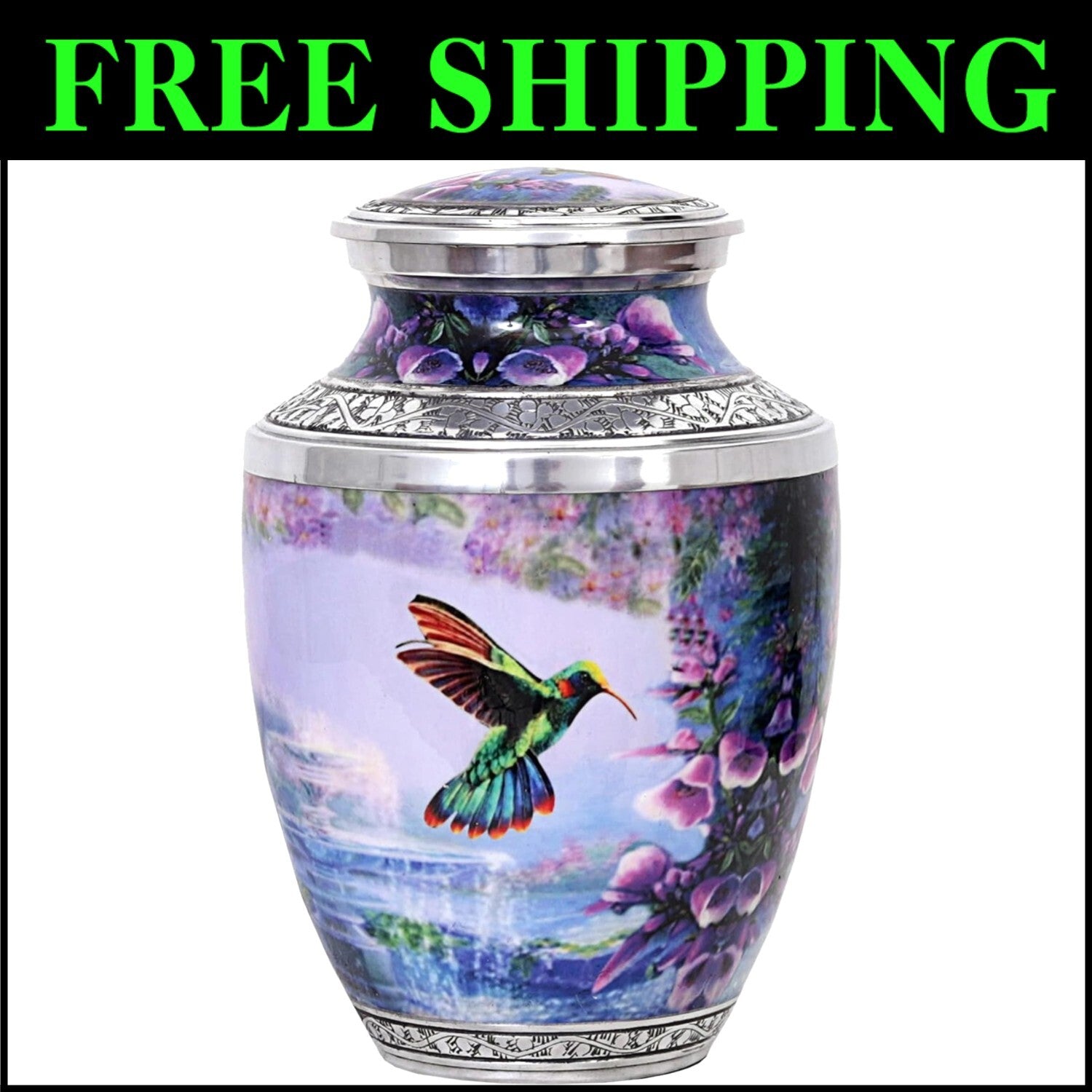 Polished Aluminium Hummingbird Urn for Ashes - 200 lbs Capacity, Hinged Design