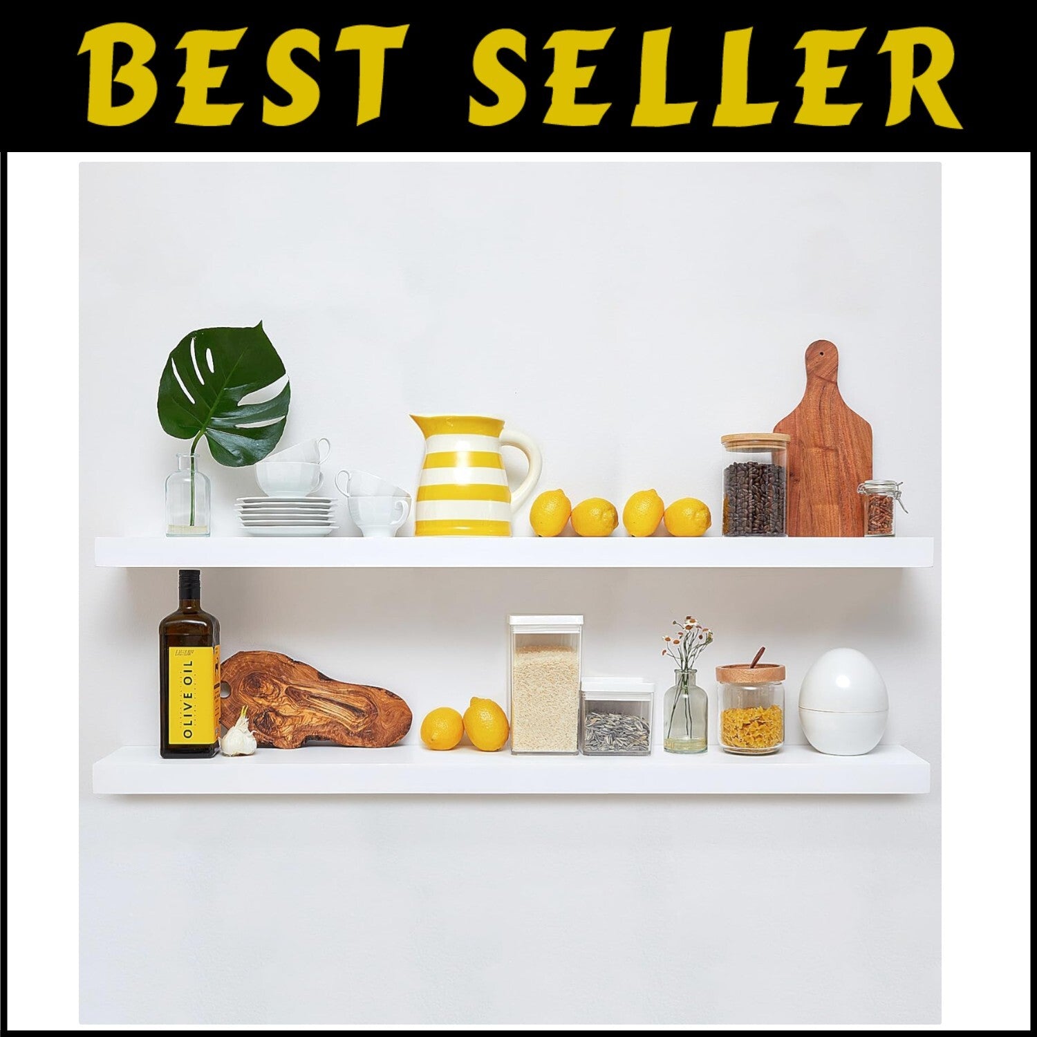 Heavy-Duty 48 Inch Floating Shelves - Elegant Décor for Kitchen & Bathroom