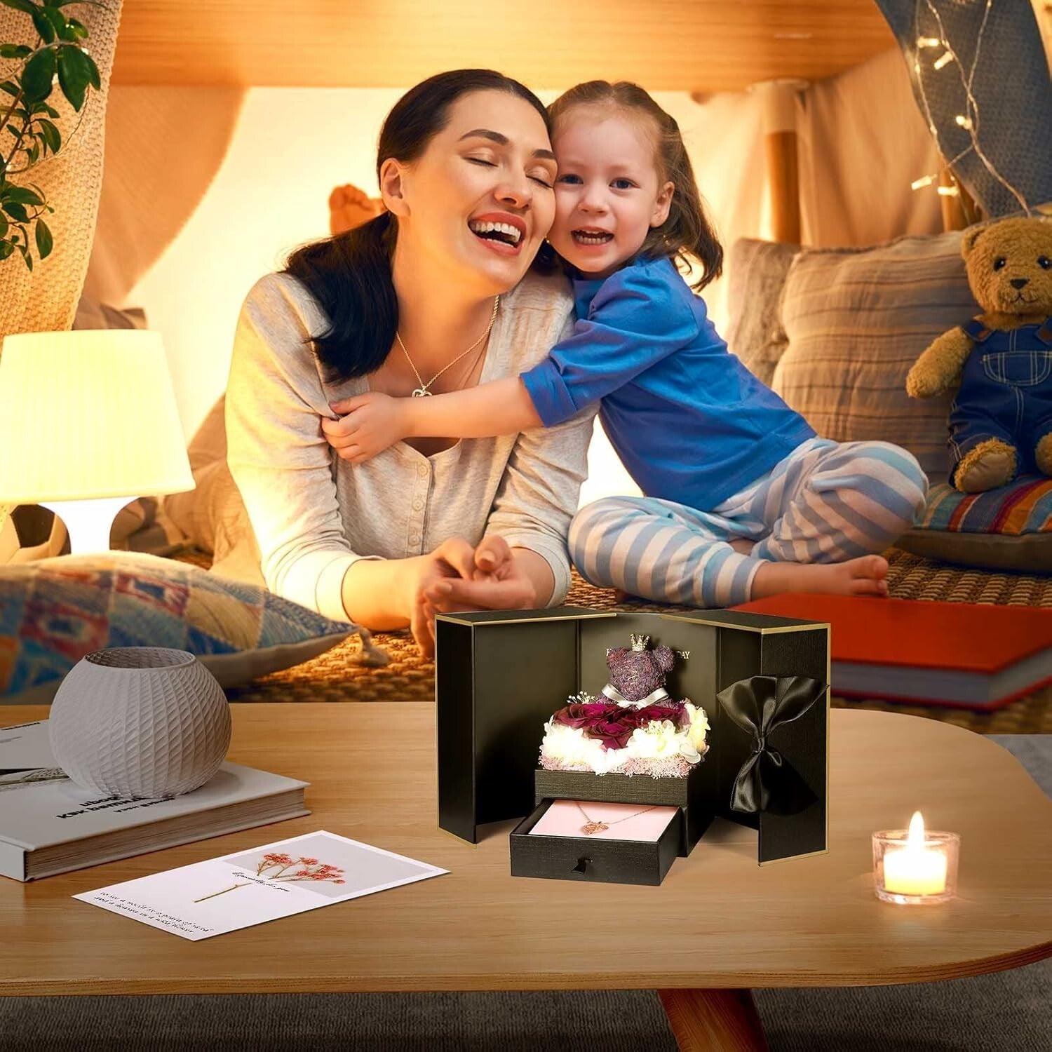 Charming Mother Gift Set: Eternal Roses & Adjustable I Love You Necklace