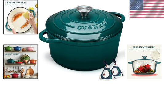Exceptional Heat Mastery: 7QT Enameled Dutch Oven with Cookbook & Lid Included