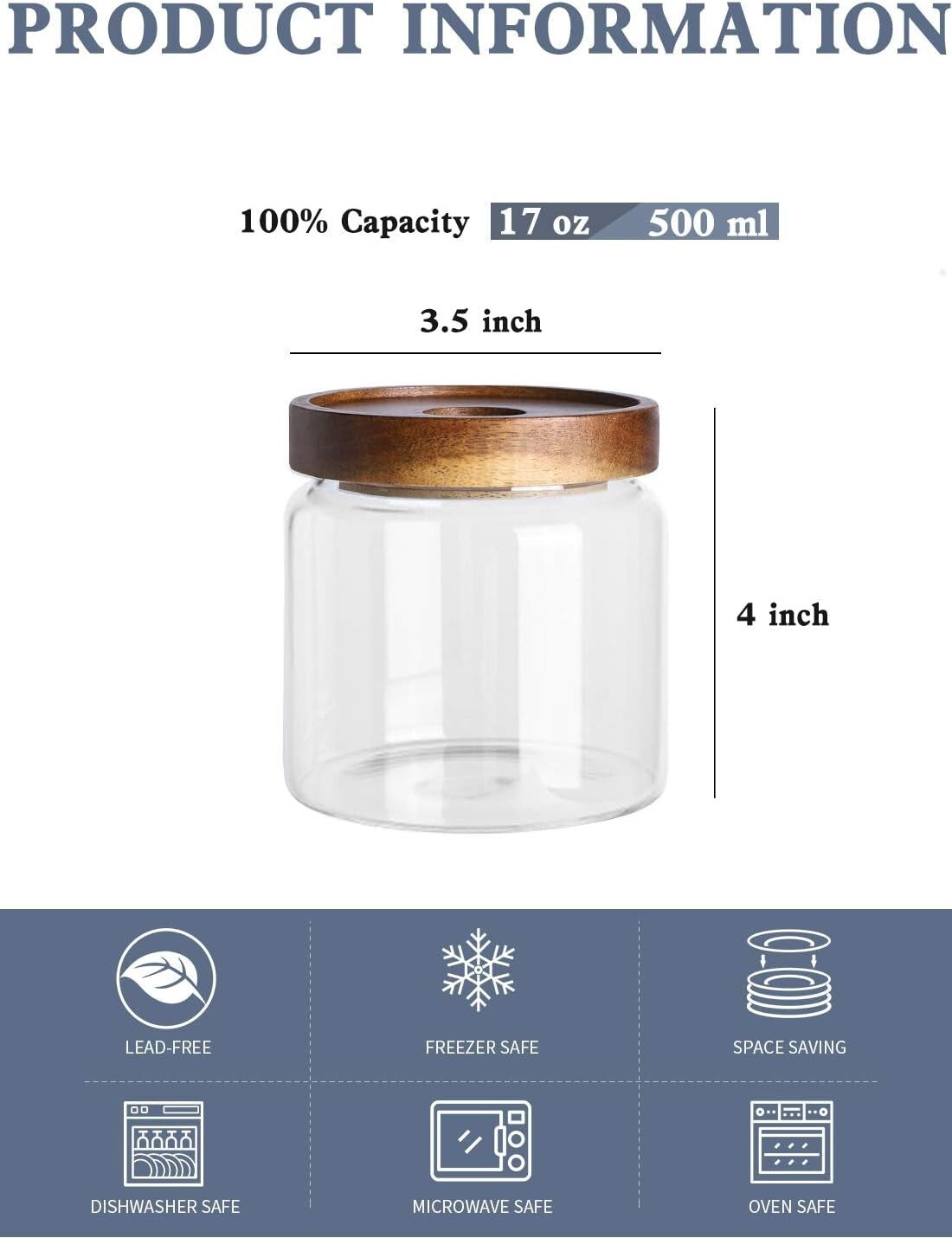 17oz Borosilicate Glass Storage Jars with Bamboo Lids - Eco-Friendly Solution