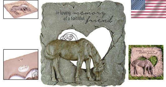 Slate Gray Pet Memorial Stone - Devoted Angel Horse Design for Garden Tribute