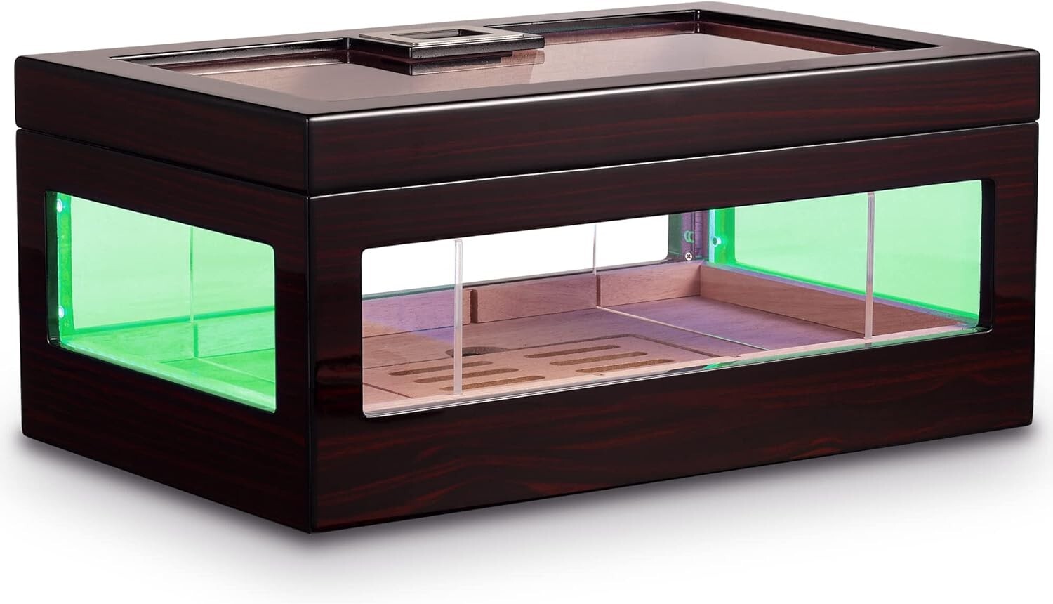 Stylish Cigar Humidor for 120 Cigars with Crystal Gel & Adjustable LED Lighting