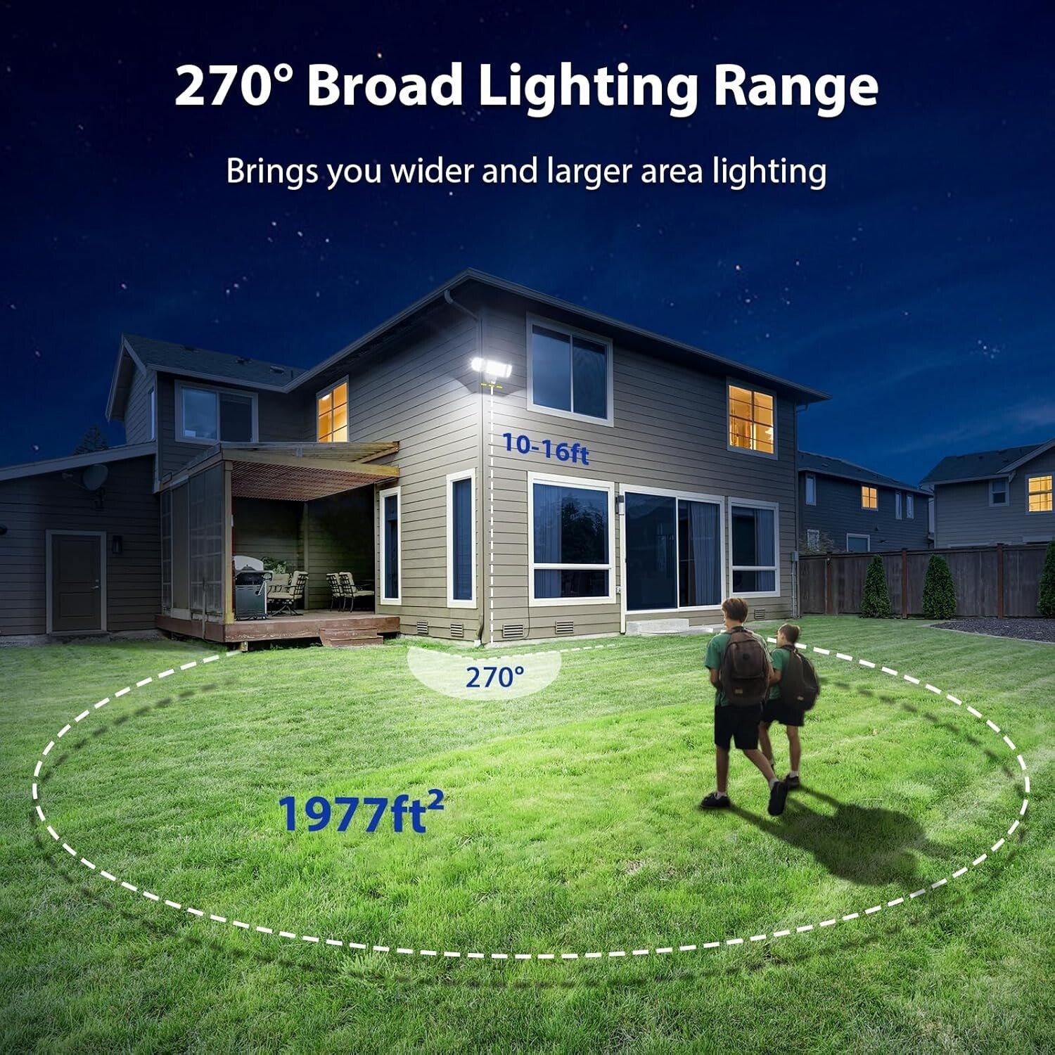 9000 Lumens Bright Motion Sensor Flood Lights - 3 Adjustable Heads for Security