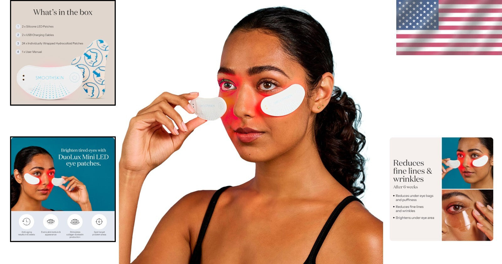 Compact LED Eye Patches with Hydrocolloids - Reduce Wrinkles & Brighten Skin