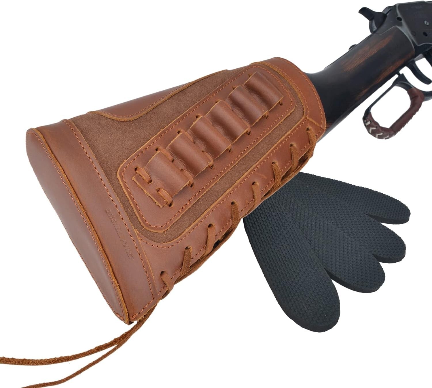Ergonomic Leather Buttstock with Adjustable Rifle Sling for .30-30 & Beyond