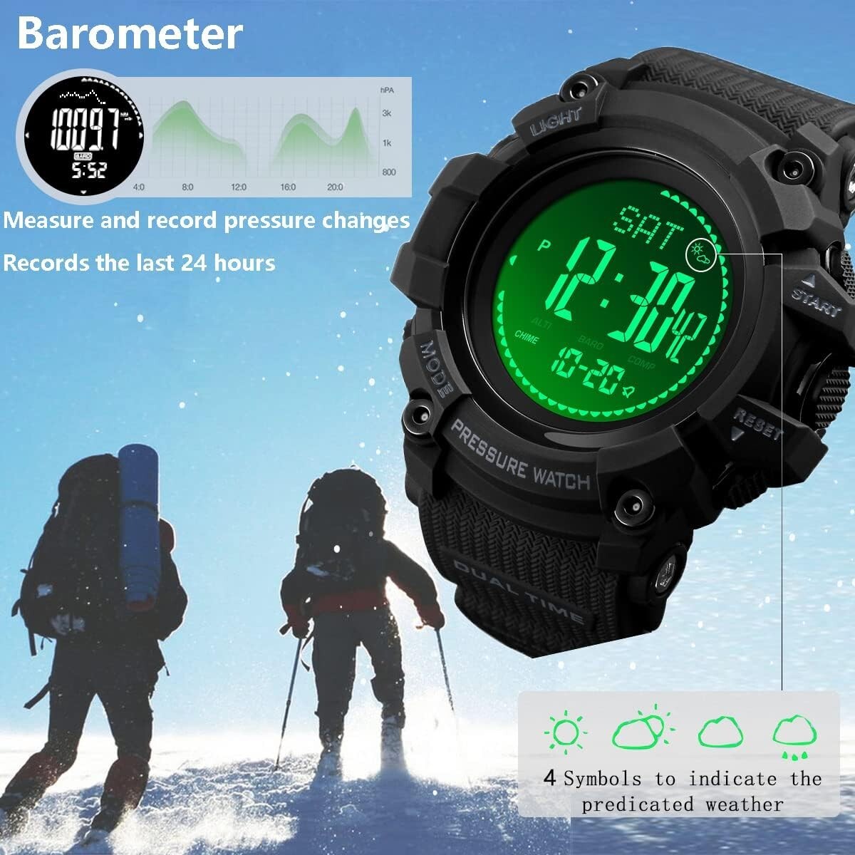 Men's Digital Altimeter Barometer Thermometer Watch - Waterproof & Lightweight