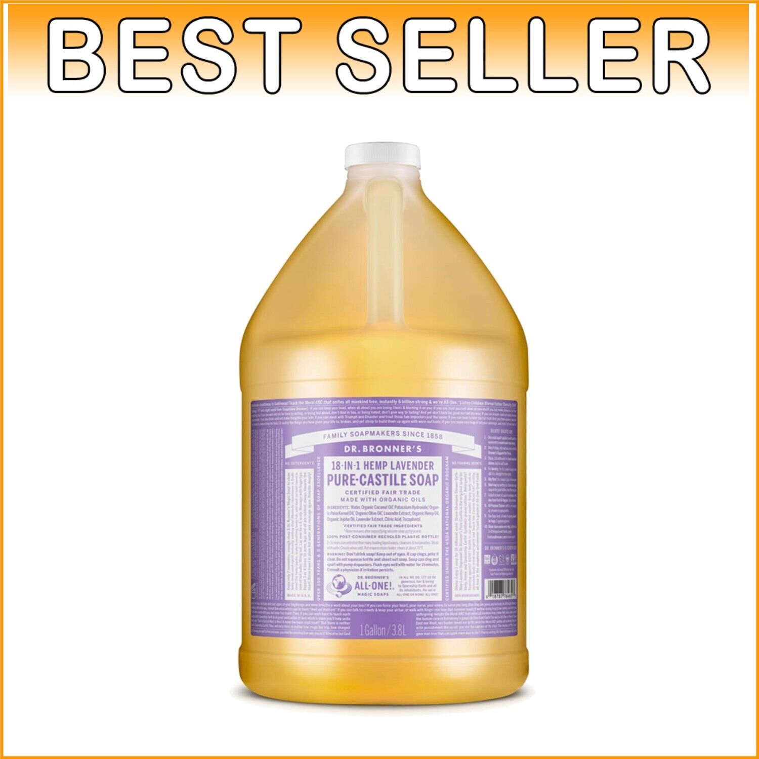 Sustainable Lavender Castile Soap, 1 Gallon - Organic, Vegan, and Cruelty-Free