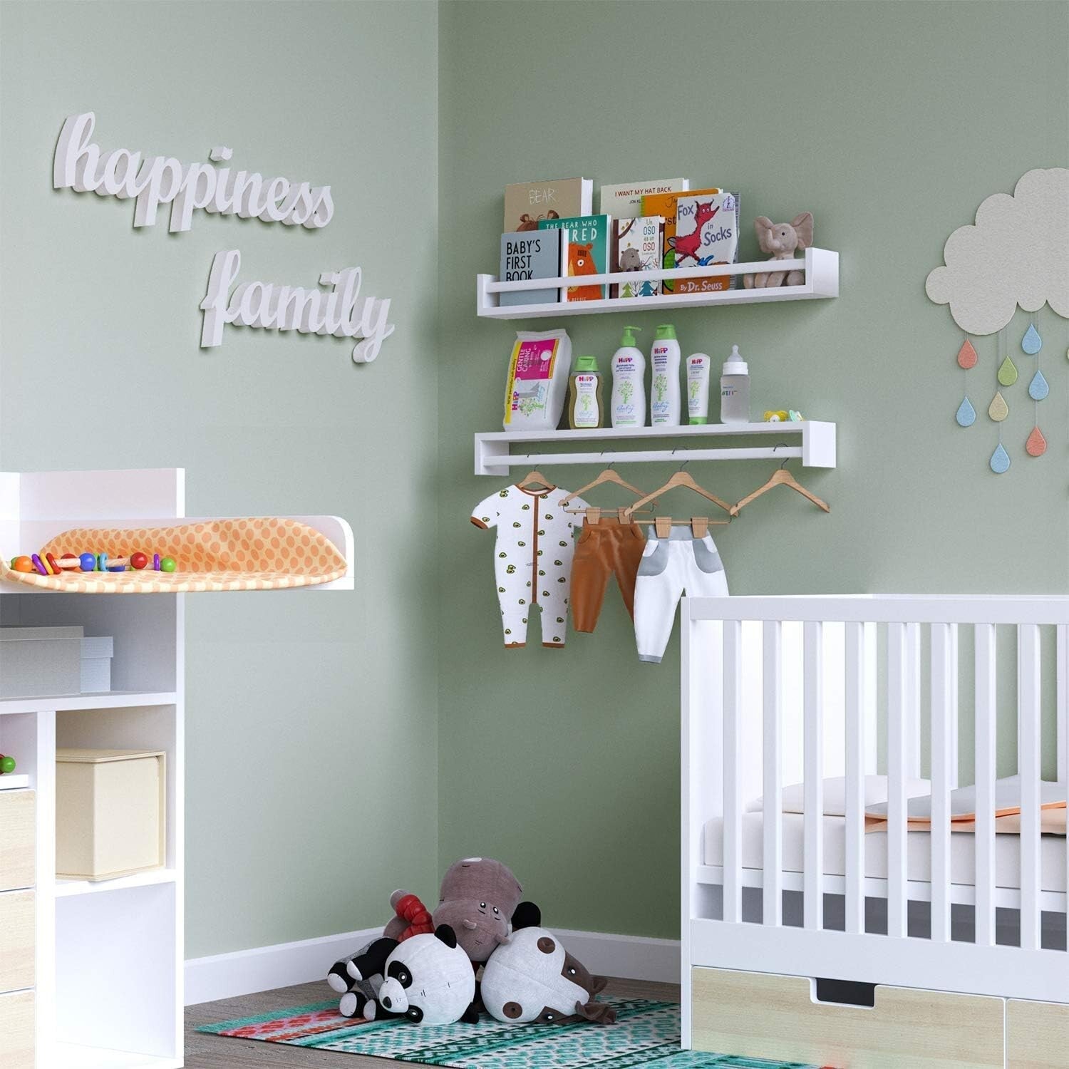 32" Wood Floating Bookshelves with Safety Rails for Toddler's Room - Set of 2