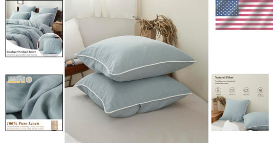 Sumptuous 100% Linen Euro Shams 26"x26" - Dusty Blue, Set of 2 for Elegant Decor