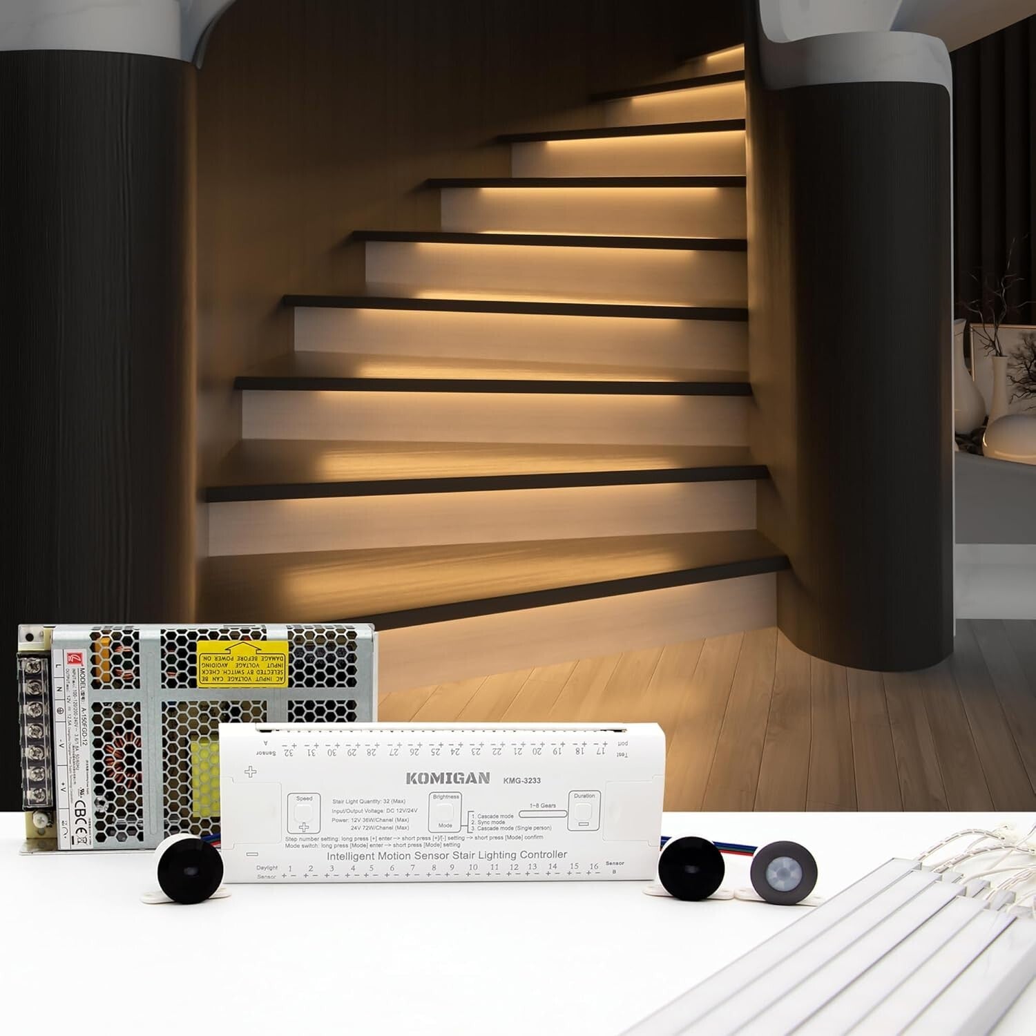Modern 23.6" Cascading LED Stair Lighting Kit - Motion-Activated & User-Friendly