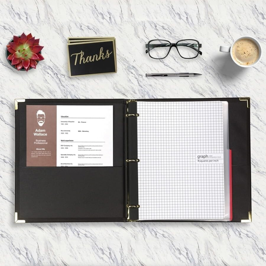 Classic Black Presentation Binder with Brass Round Rings - Holds 325 Sheets