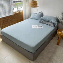 Load image into Gallery viewer, Luxurious 100% Pure Flax Linen Bed Sheet Set in Dusty Blue - Queen Size 4-Pcs