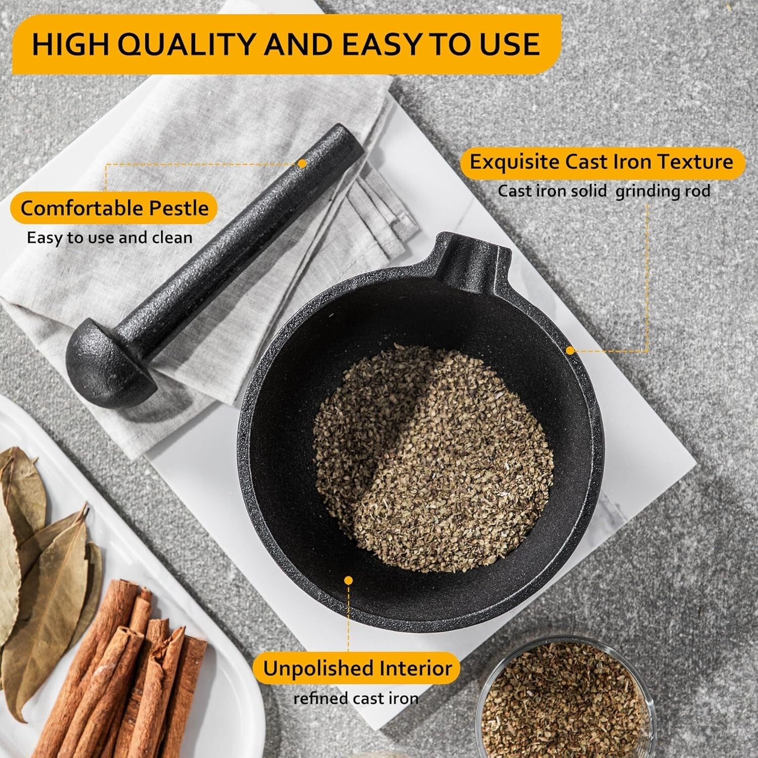 6.5 Inch Pestle and 3 Cup Mortar - Effortless Spice Grinding for Gourmet Recipes