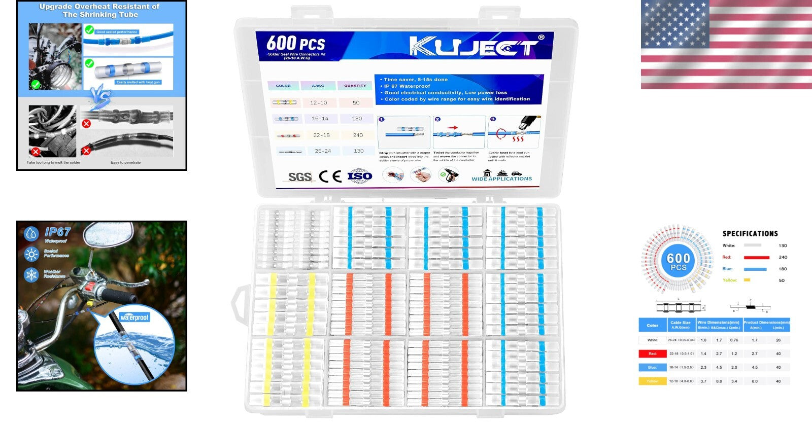 600PCS Waterproof Solder Seal Wire Connector Kit for Automotive & Marine Use