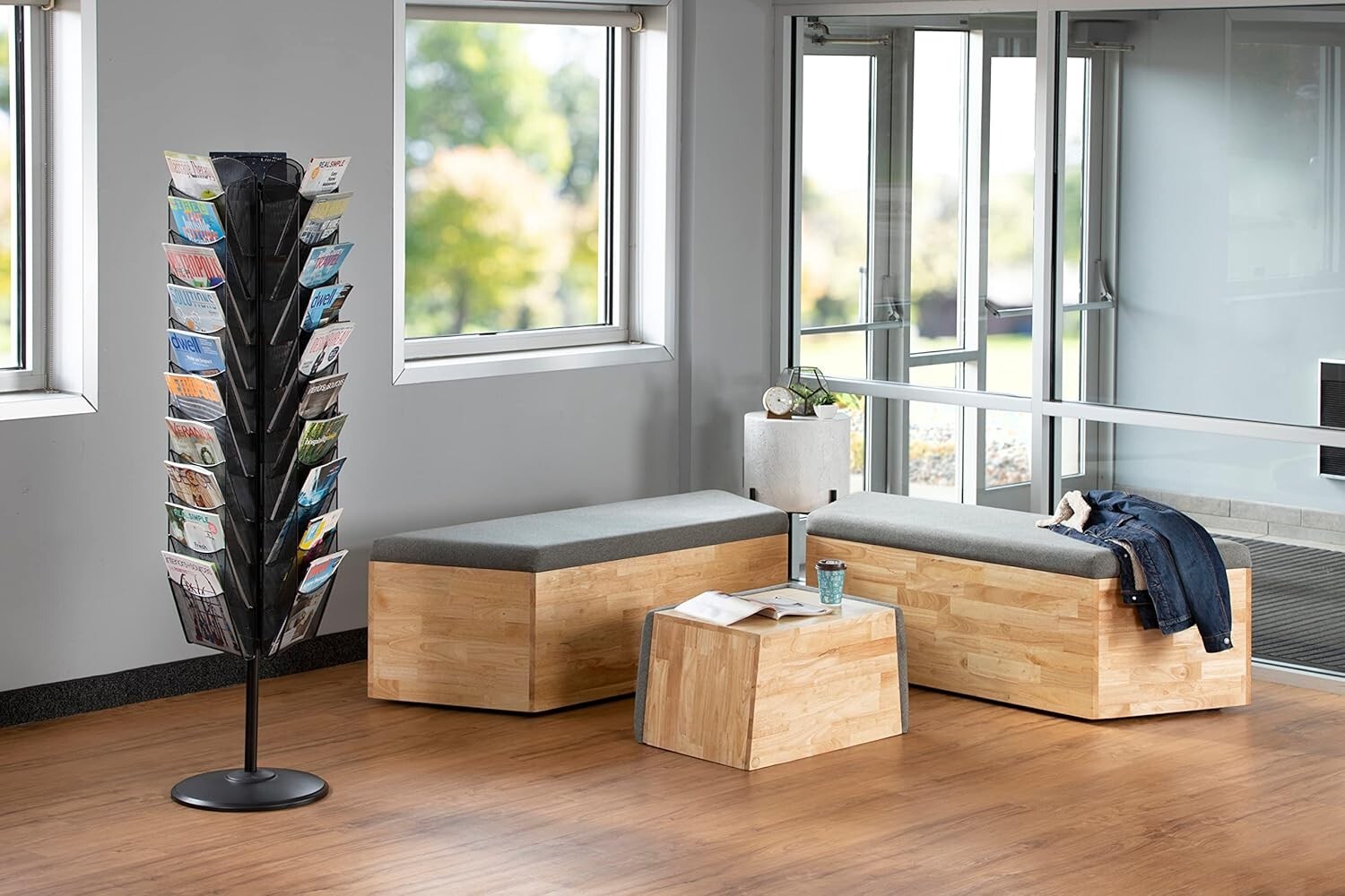 Space-Saving 30 Pocket Rotating Display Rack - Perfect for Offices & Libraries