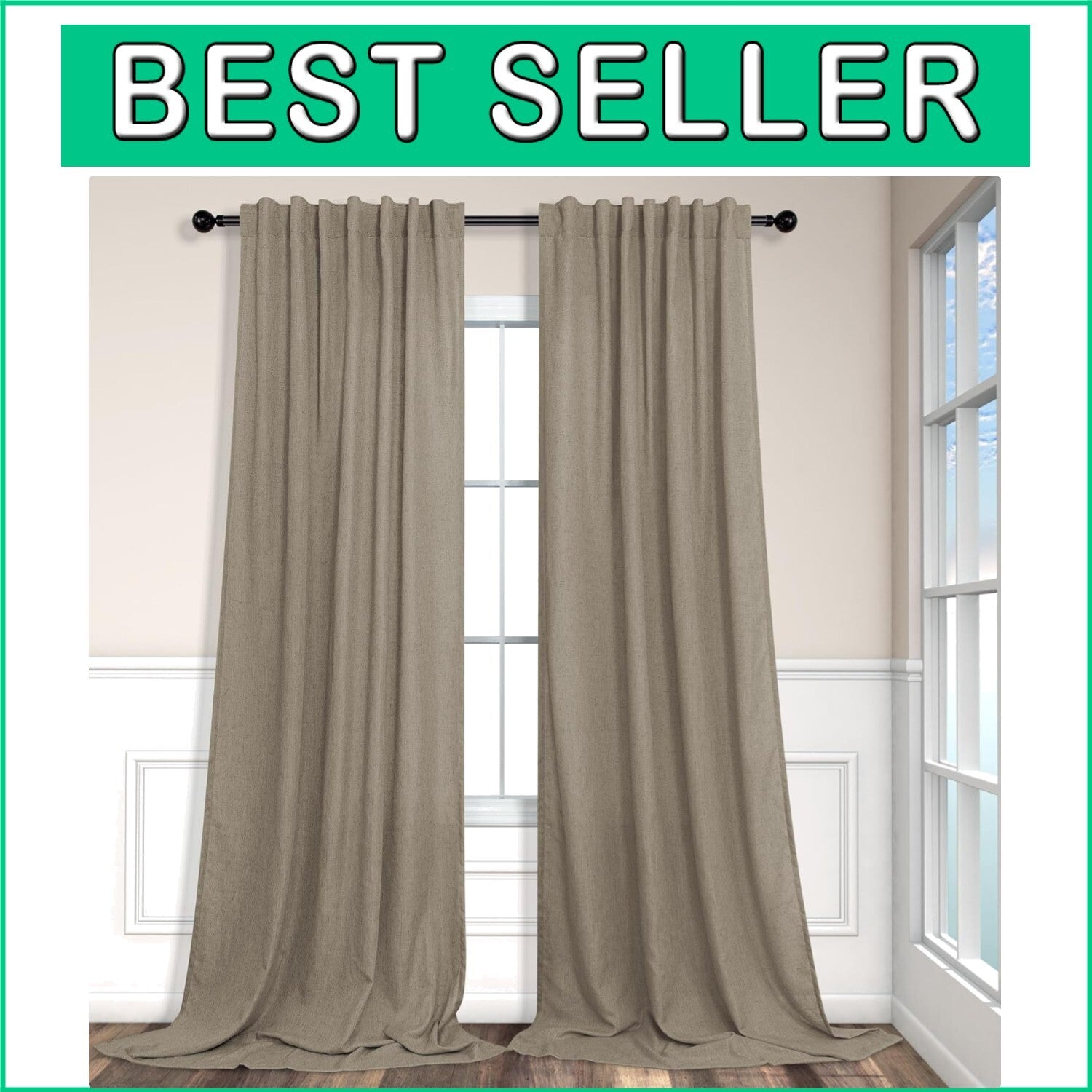 2 Panel Set of Airy Extra Long Linen Curtains 108'' - Elegant Window Drapes