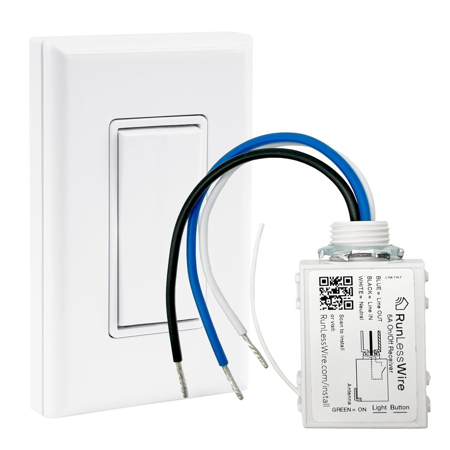 Compact DIY Wireless Light Switch Kit - 1 Receiver, 1 Rocker Switch, USA Made