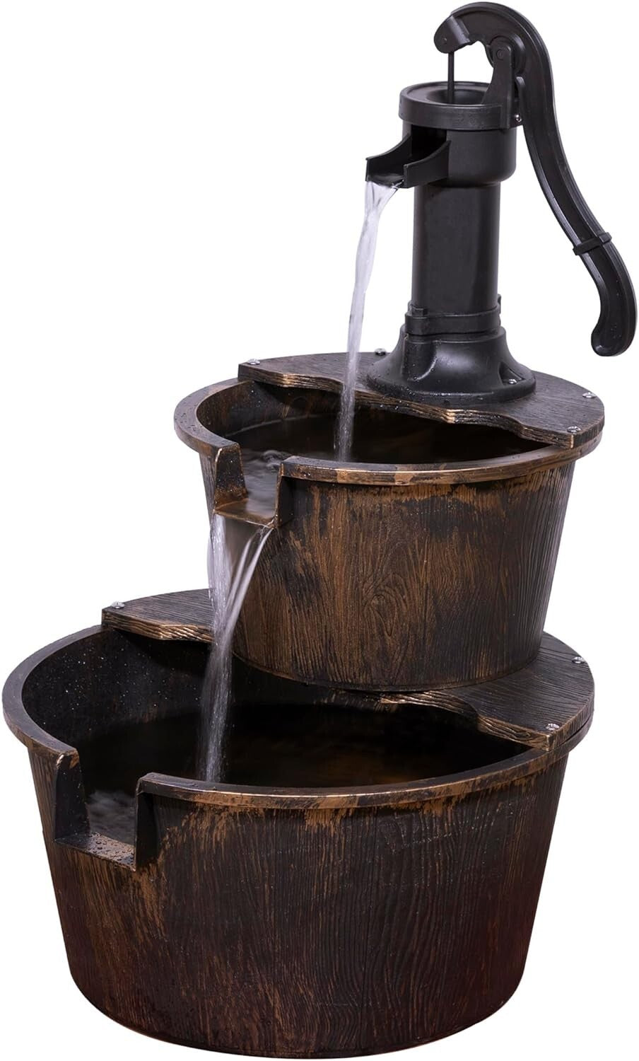Charming 27” H Bronze Barrel and Pump Fountain for Tranquil Gardens