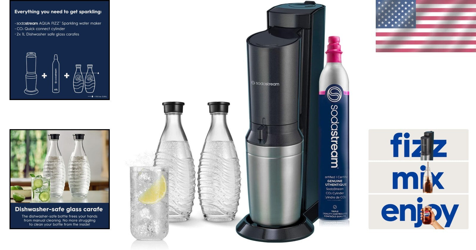 Eco-Friendly Glass Carafe Sparkling Water Maker Starter Kit - 60L CO2 Included