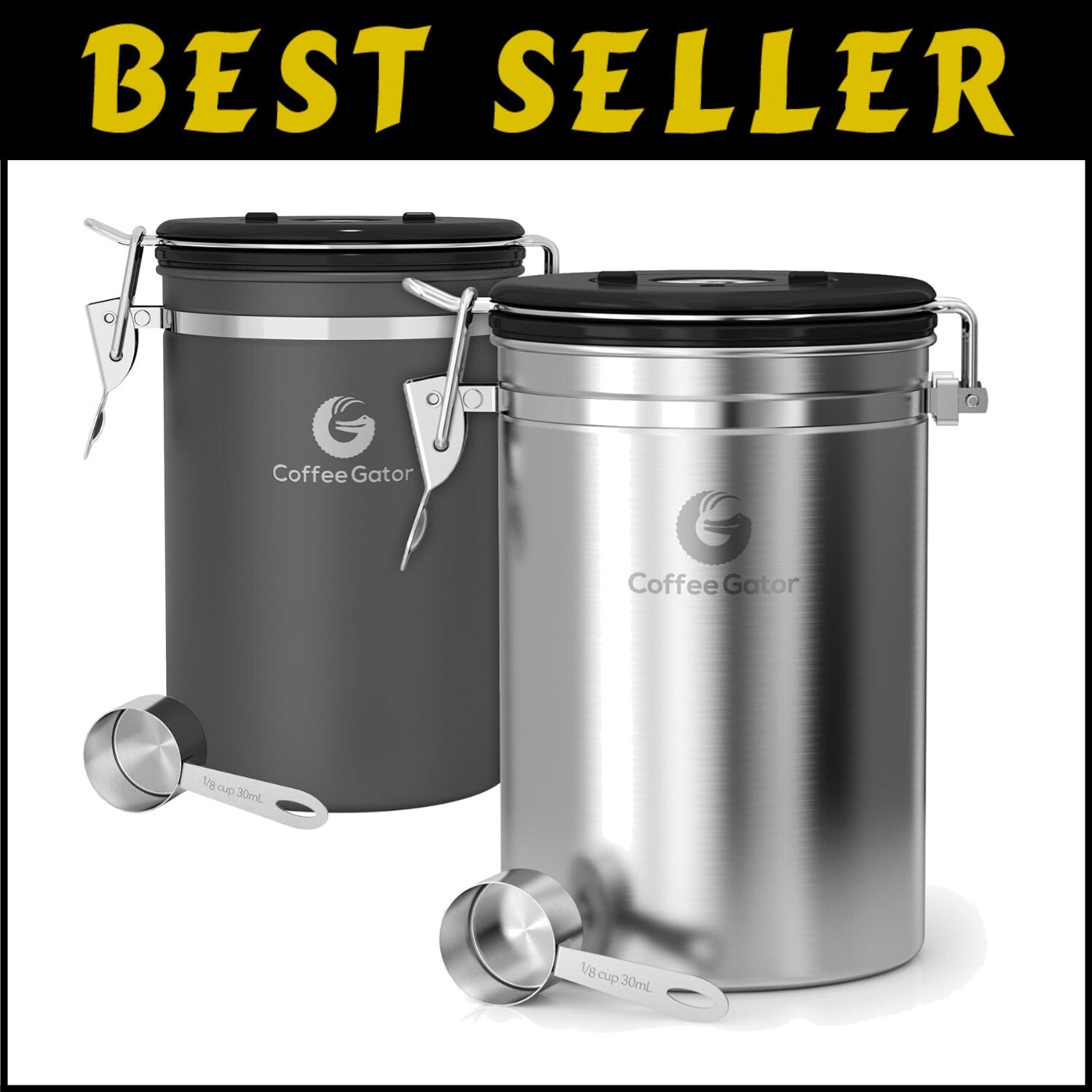 Coffee Freshness Kit: 2-Pack Airtight Canisters with CO2 Release & Date-Tracker