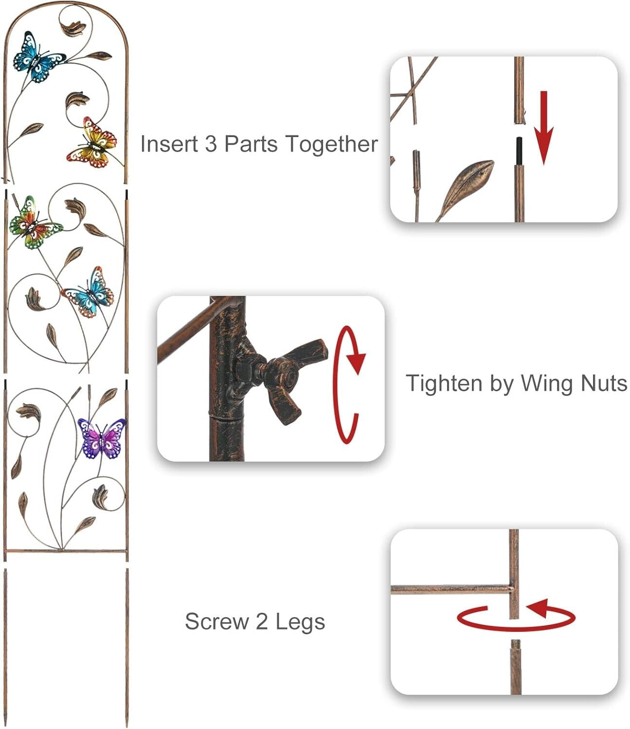 Elegant Butterfly Design Metal Trellis - 60” H for Climbing Vines and Flowers