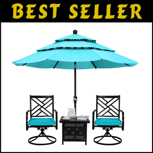 9FT Waterproof Patio Umbrella - 3-Tier Turquoise Shade for Outdoor Relaxation