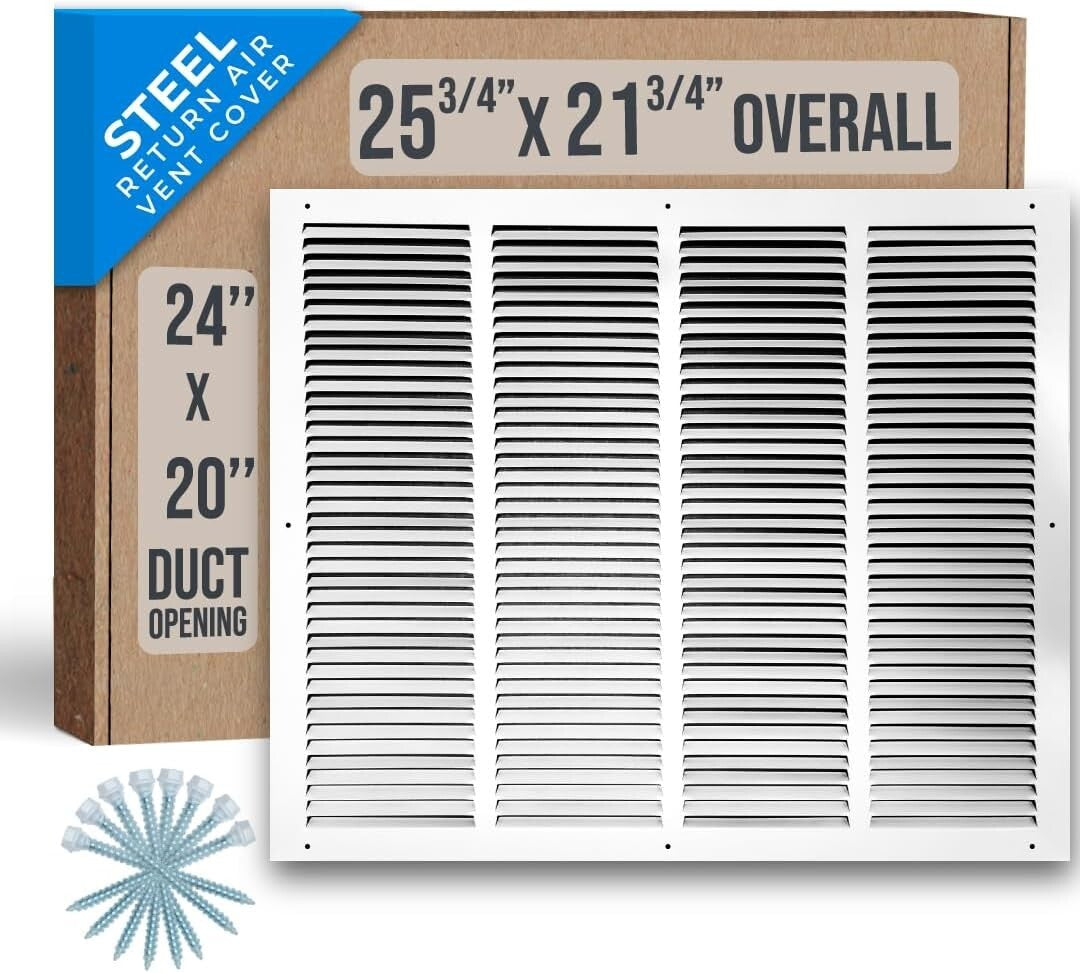 Durable Steel Return Air Grille for 24x20 Duct - White HVAC Vent Cover
