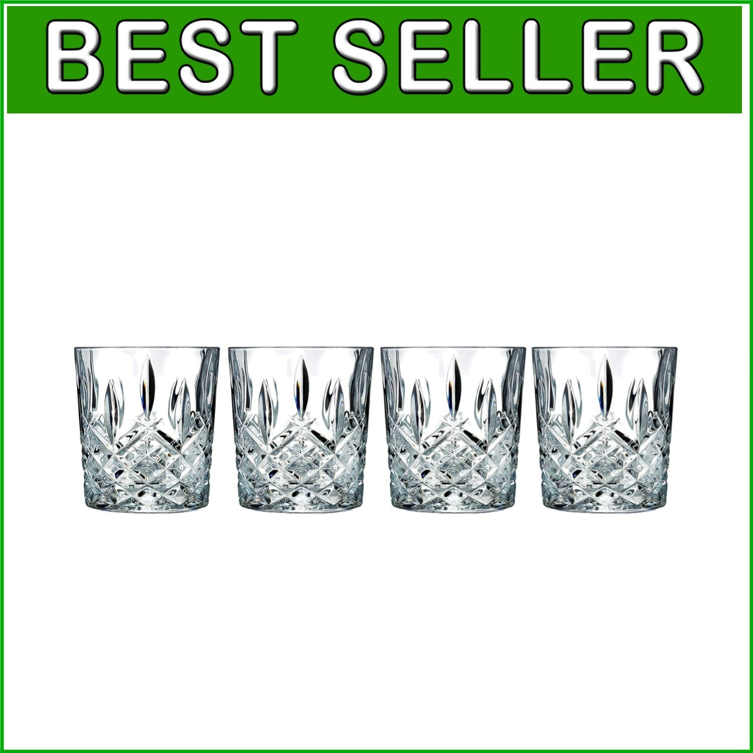 By Waterford Markham Clear Cut 4-Piece DOF Glass Set – Whiskey & Cocktail Ready