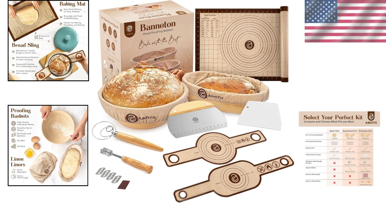 Artisan-Quality 9" Round & 10" Oval Proofing Baskets with Essential Baking Tools