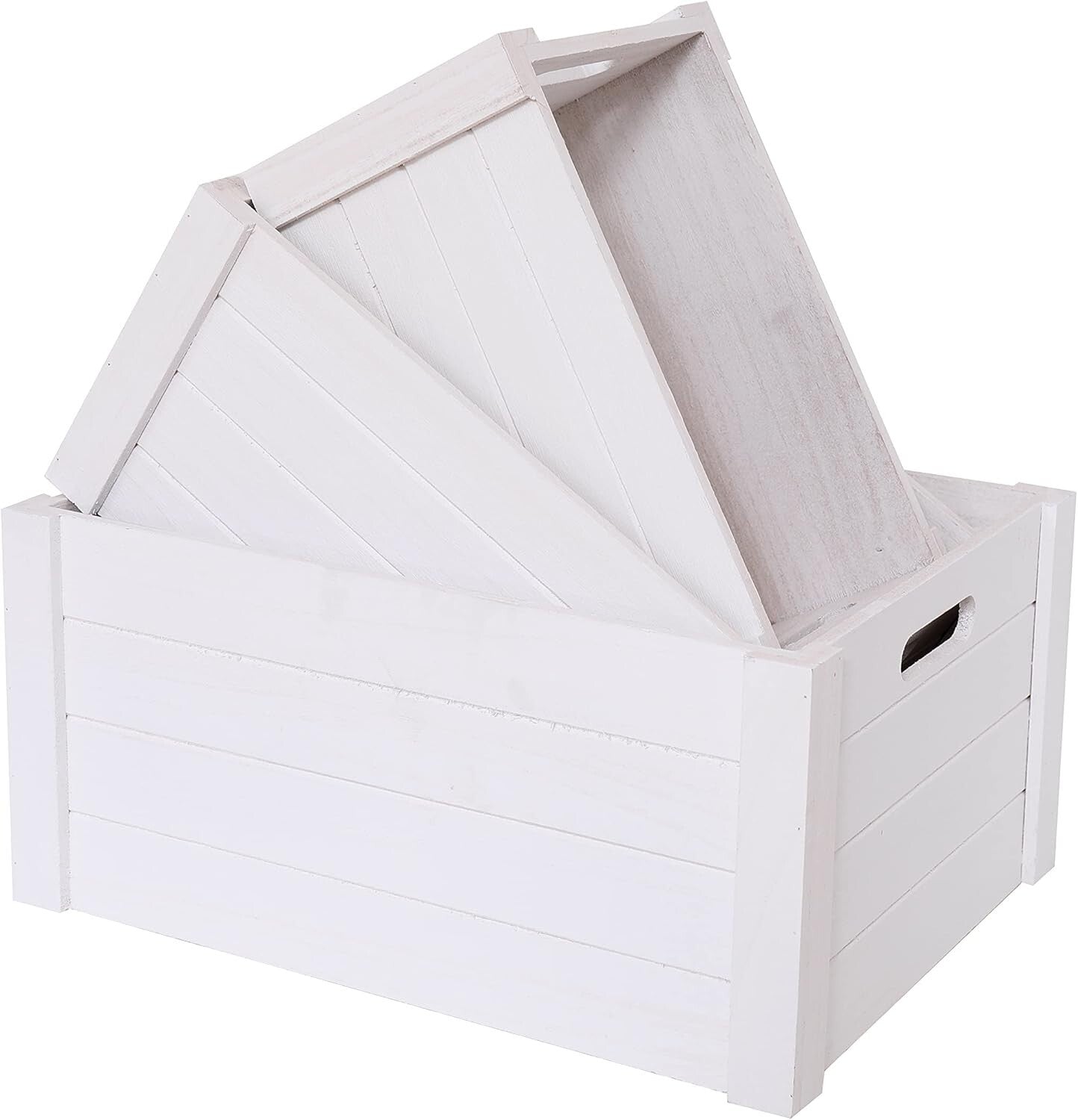 Extra Large Nesting Wooden Crates in Modern White – Decorative Storage Set