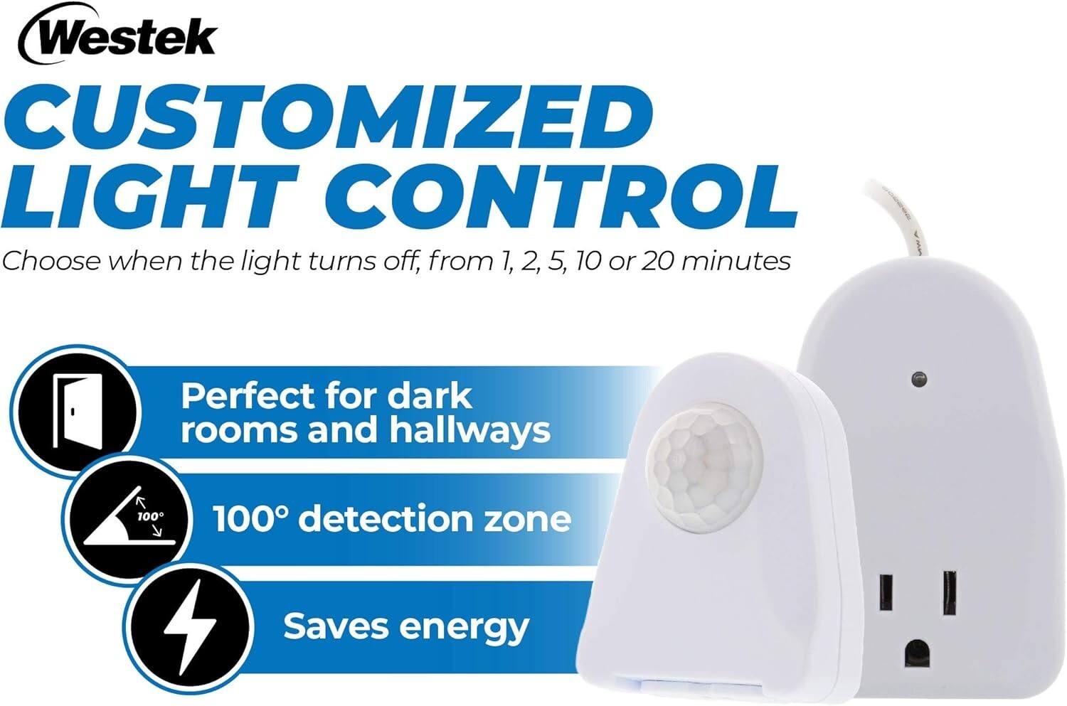 Easy Install Motion Sensor Light Control for Home - 2 Pack, 25ft Detection