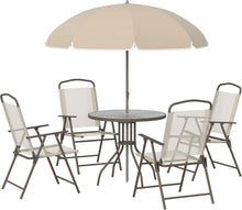 Load image into Gallery viewer, Stylish Outdoor Dining Set for 4 - 6 Pieces with Umbrella &amp; Tempered Glass Table