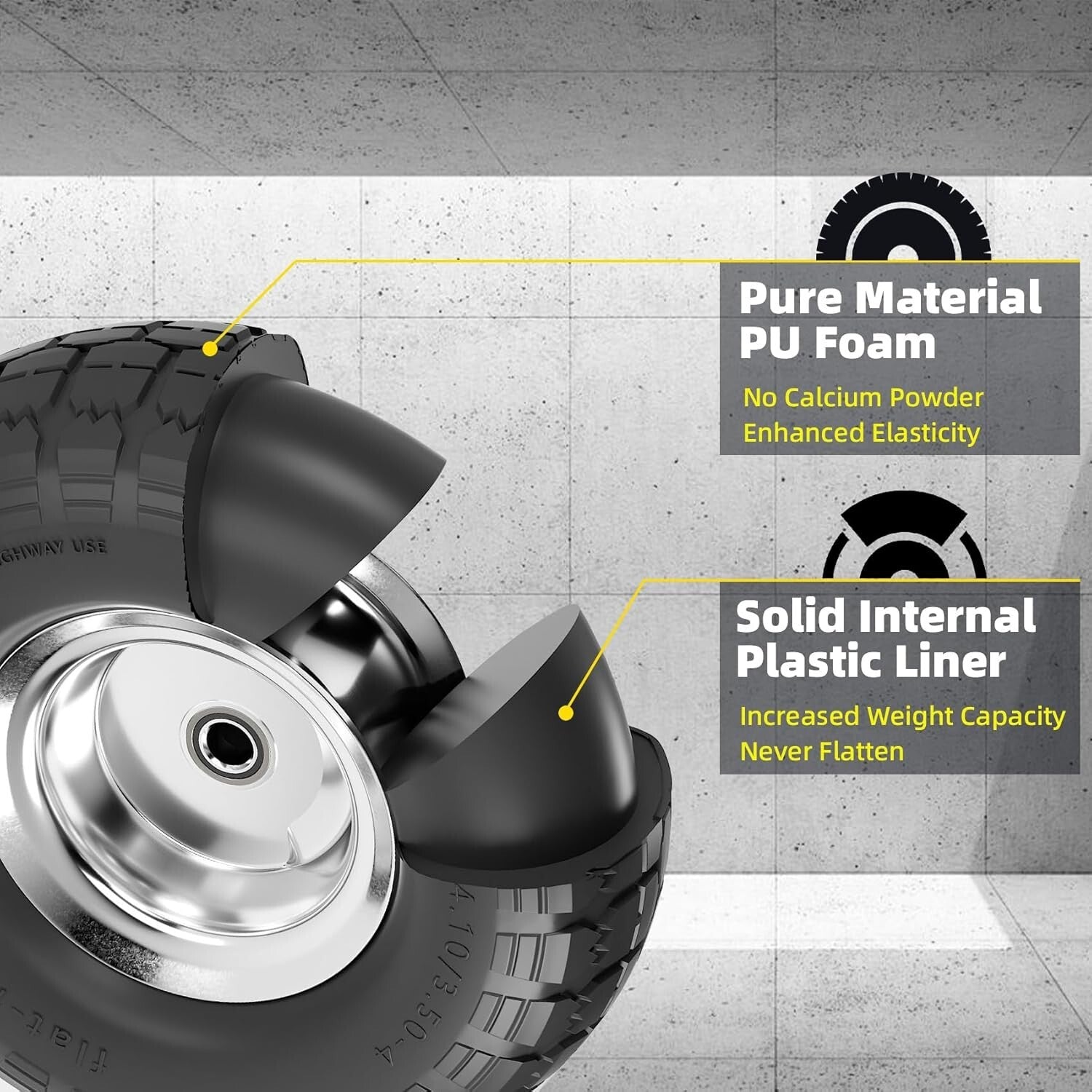 Durable 10 Inch Flat Free Tires for Hand Trucks - 4 Pack with Double Bearings