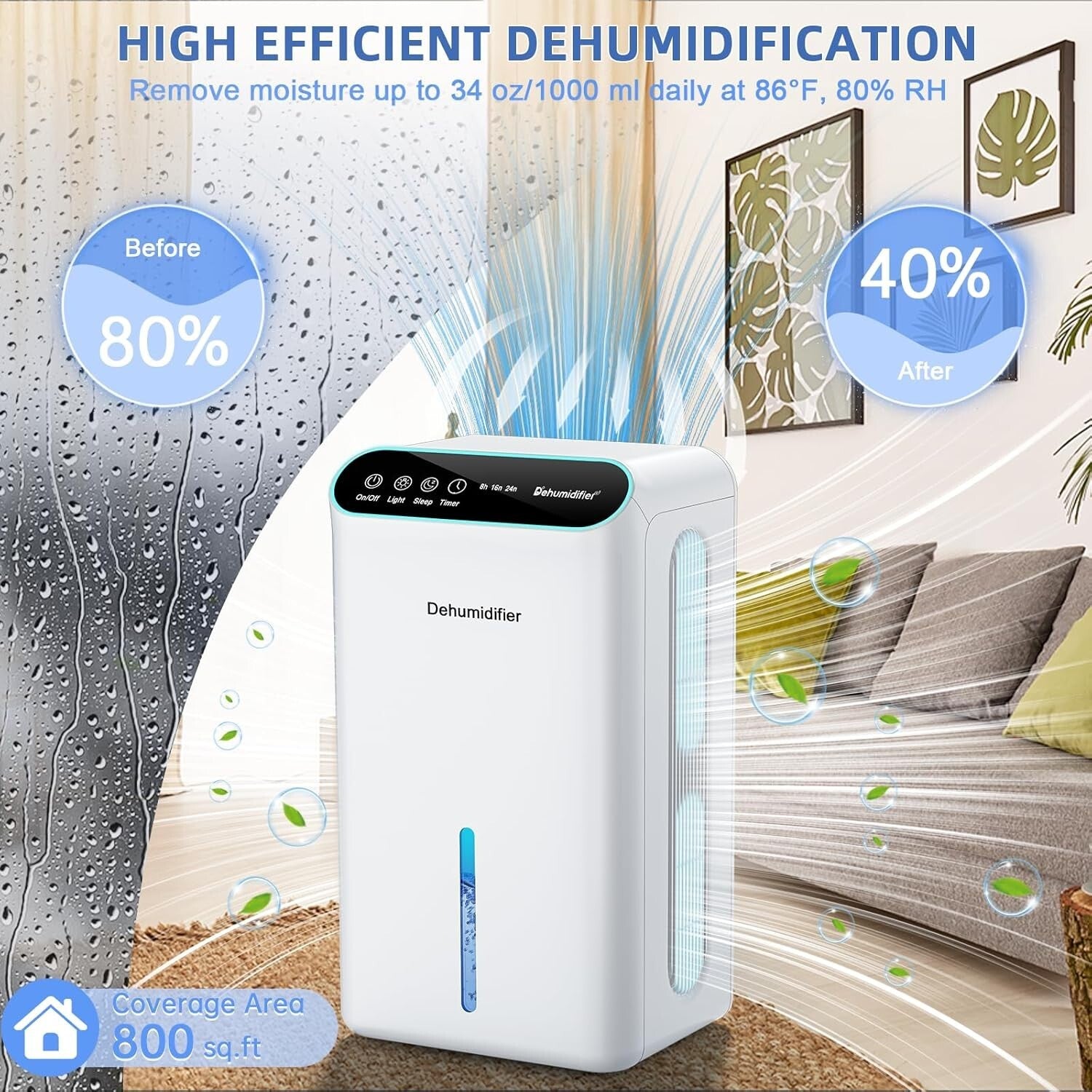 Ultra-Quiet 86oz Dehumidifier for Bedrooms with Aromatherapy & Auto Shut-off