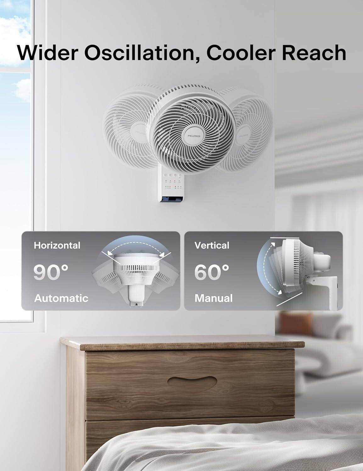 9" Wall Mount Fan with 90° Tilt: Oscillating & Remote-Controlled for All Rooms
