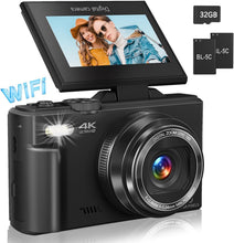 Load image into Gallery viewer, 4K Vlogging Camera with 64MP, 180° Flip Screen &amp; 18X Zoom - Perfect for Travel