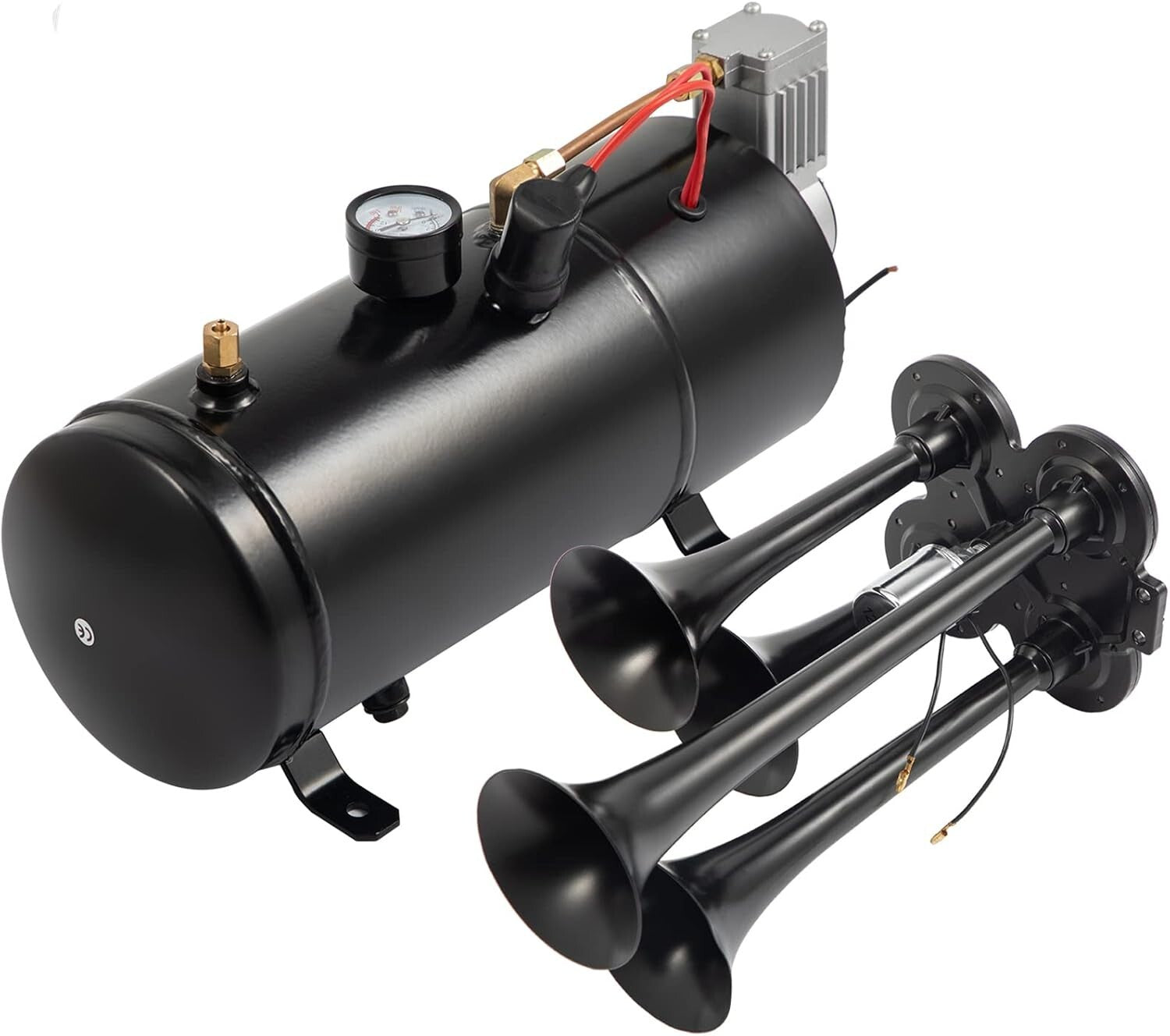 Compact Train Horn System for Trucks & Cars - 4 Trumpets with 20 PSI Compressor