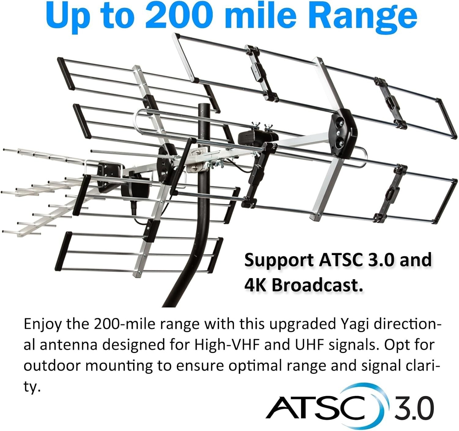 Directional HDTV Antenna with 21" Mounting Pole - 4K & ATSC 3.0 Support