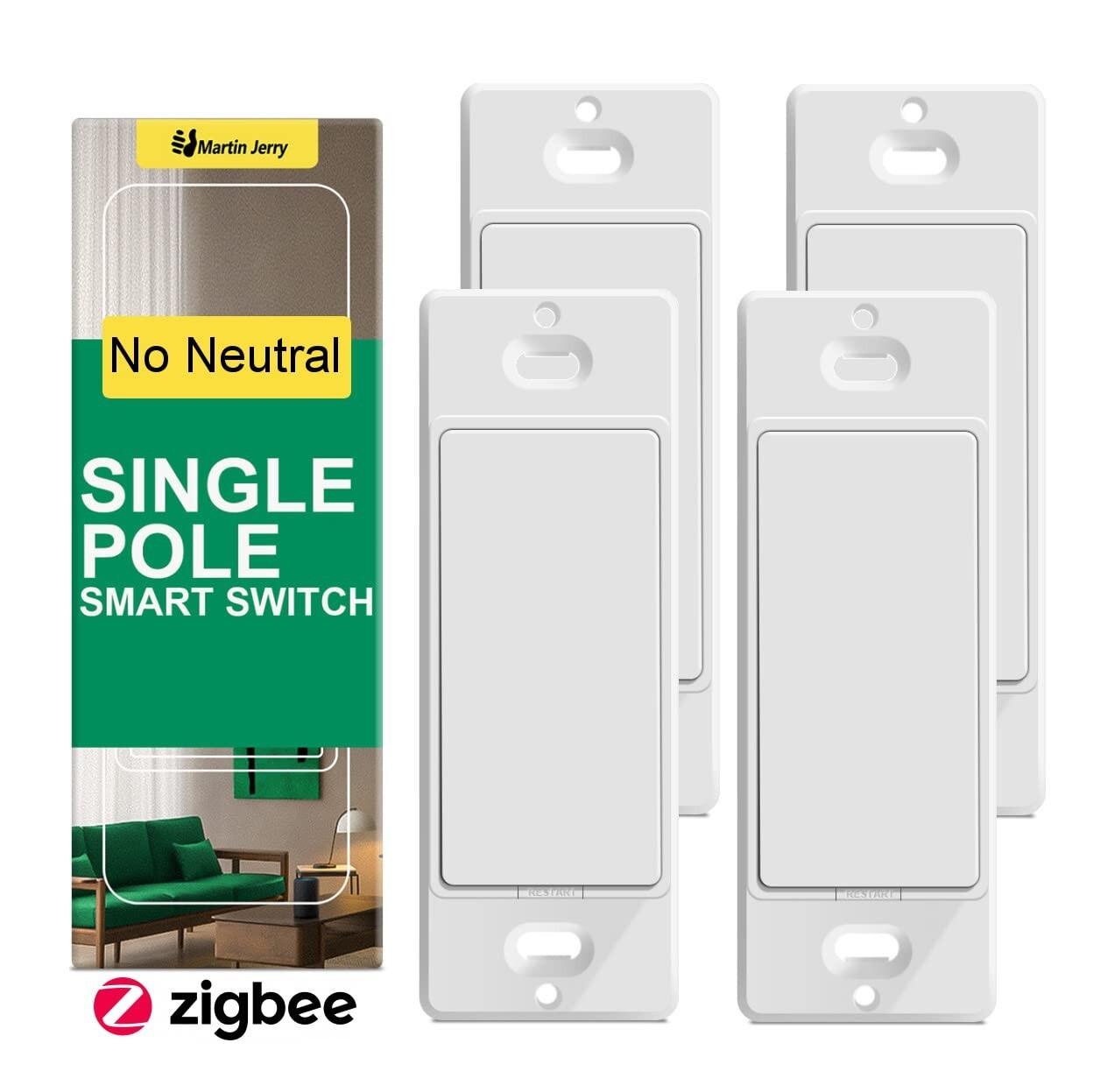Zigbee Smart Switches (4 Pack) - Compact Design for Alexa & Google Home Control