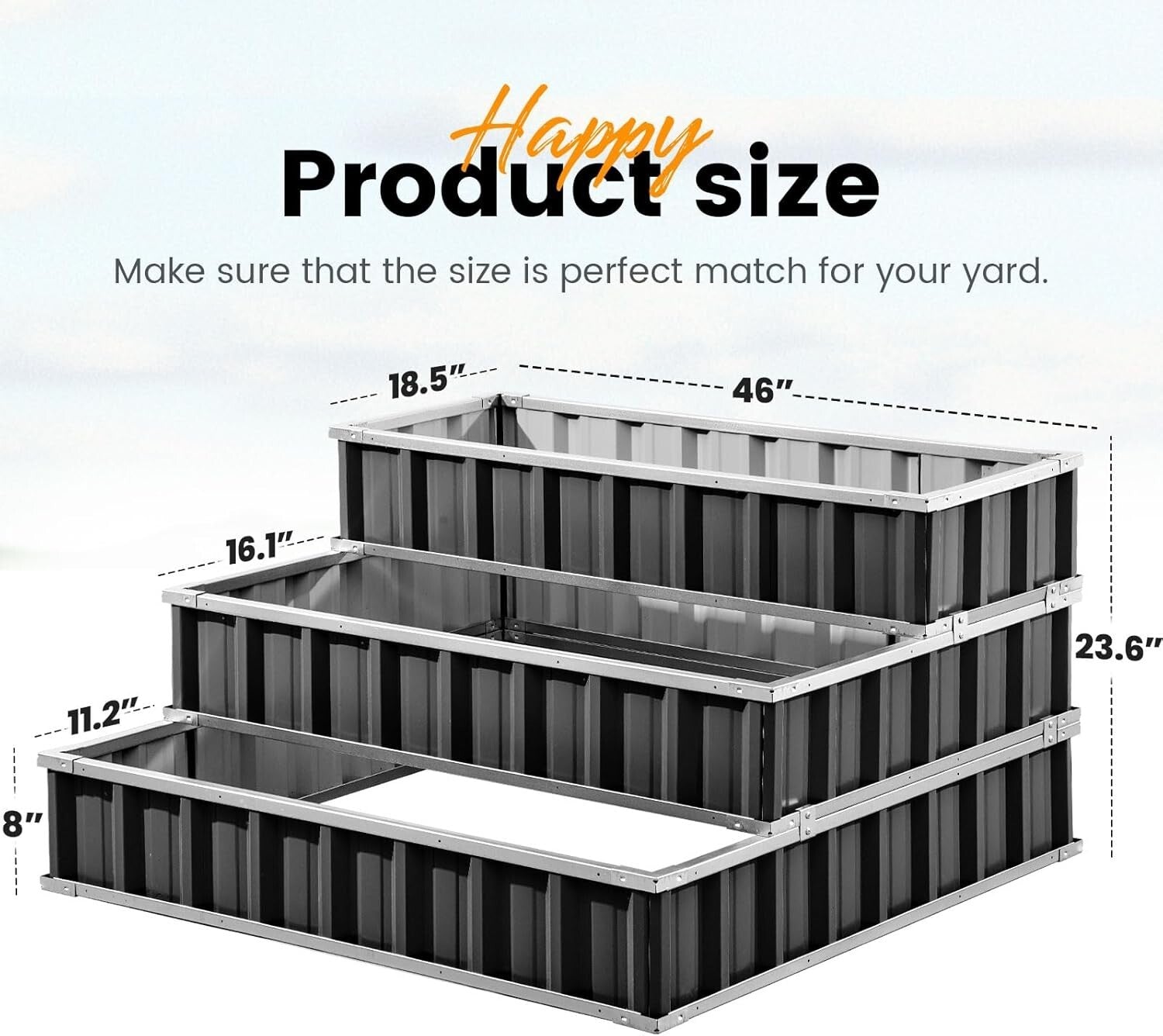 3-Tier Adjustable Raised Garden Bed - Galvanized Steel for Stylish Gardening