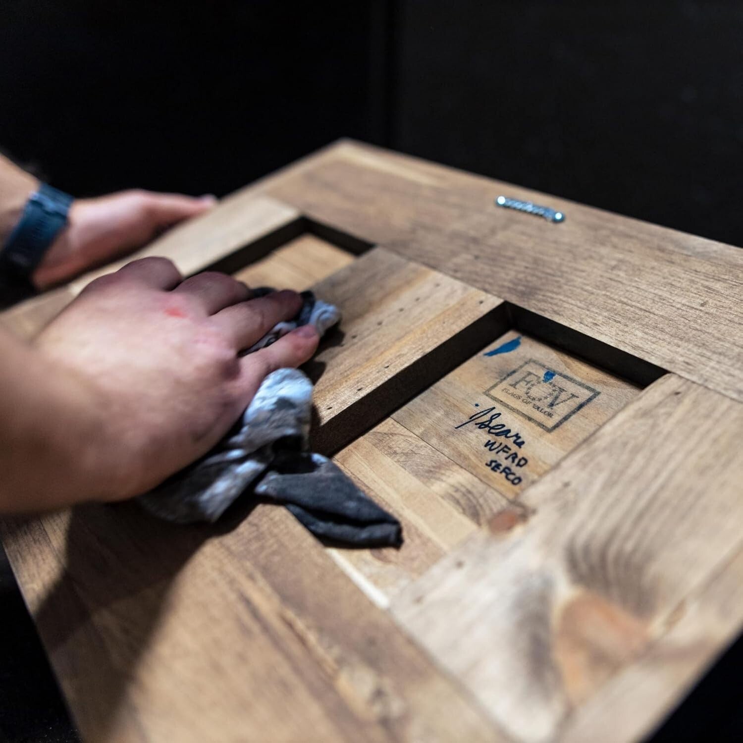 Rustic American Flag Coin Display - Holds 25 Military Coins, 15.25" H x 23.5" W
