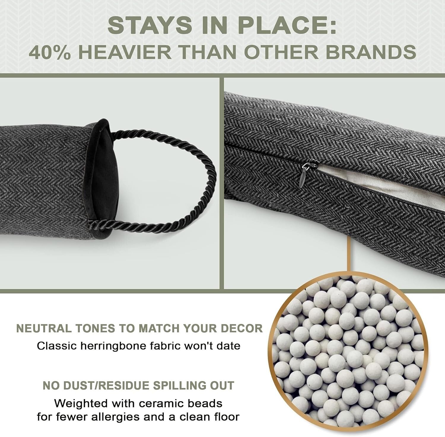 Designer Draft Blocker with Dual Satin Handles - 36" Home Insulation Solution