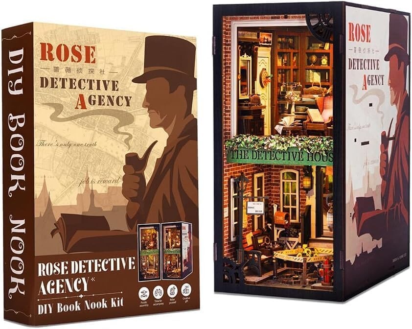 Rose Detective Agency DIY Book Nook Kit - Magical Miniature Decor with LED Light