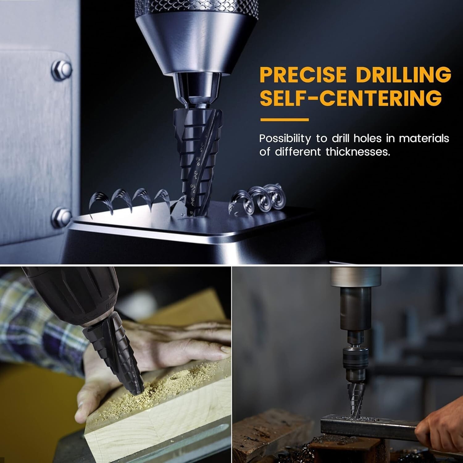 Heavy-Duty Cobalt Step Drill Bit Set, 3PCS with Magnetic Hex Shank & 4 Flutes