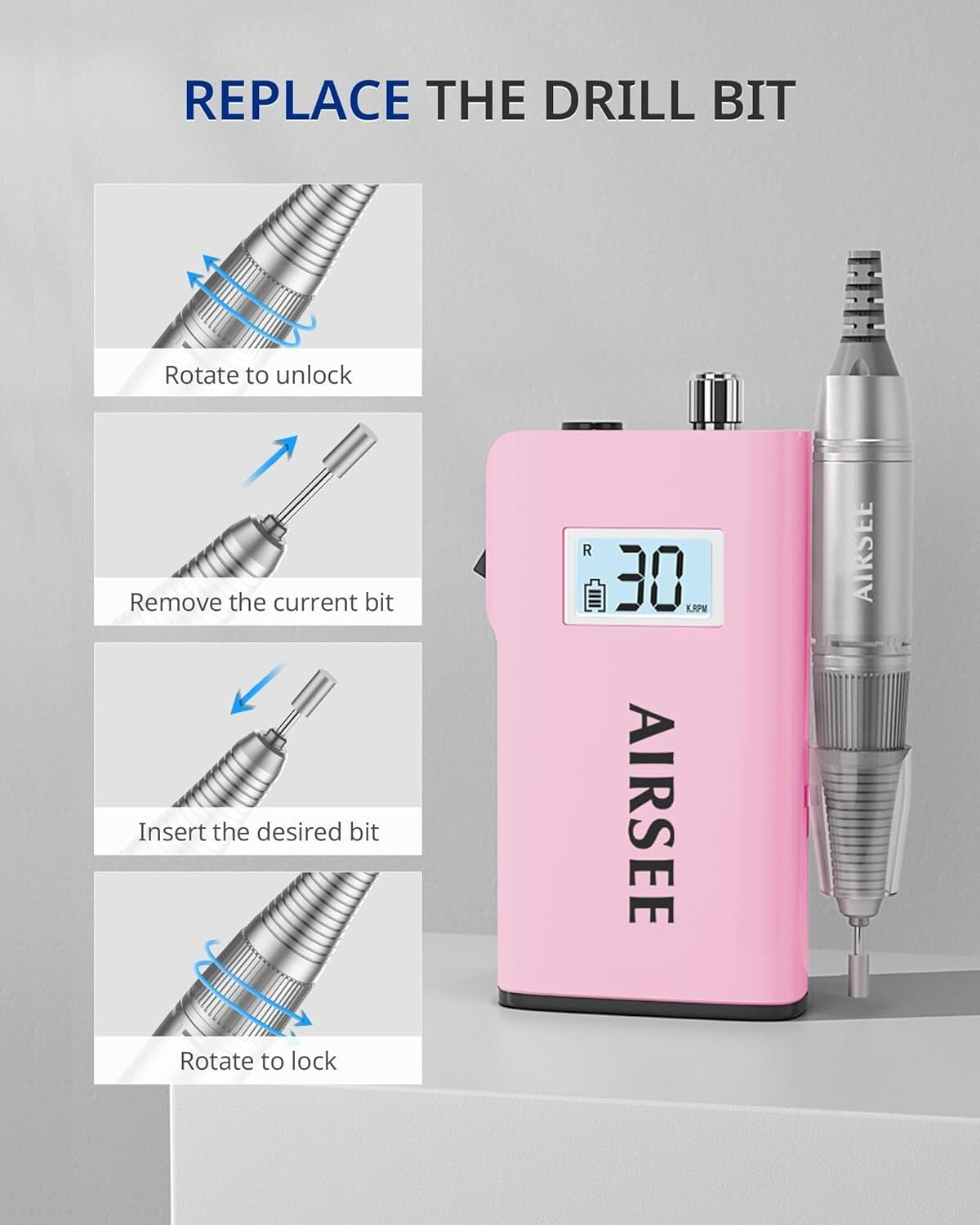 Versatile Nail Drill Machine - Cordless & Adjustable RPM for Precision Nail Care