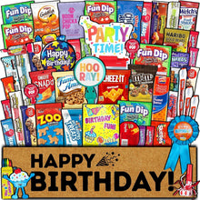 Load image into Gallery viewer, Gourmet Birthday Treats Box - 50 Snack Variety Pack Perfect for Celebrations