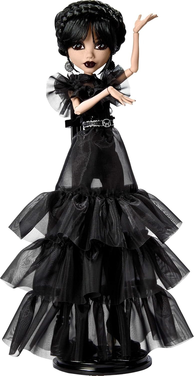 Wednesday Doll Collectible in Gothic Dance Gown - Includes Stand & Accessories