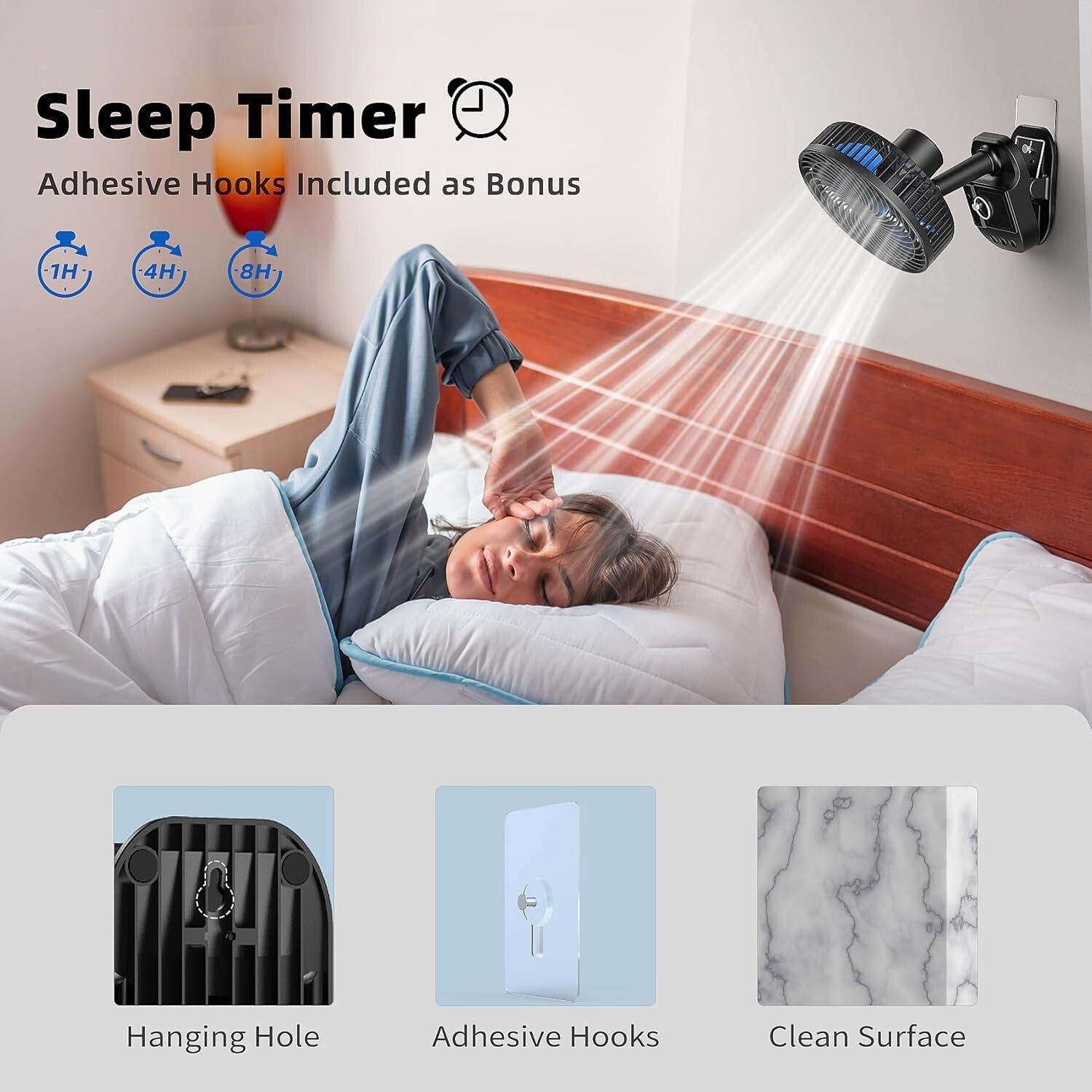 4-in-1 USB Rechargeable Fan - 8-Inch Clip, 10000mAh, 5 Speeds, 45°/90° Rotation